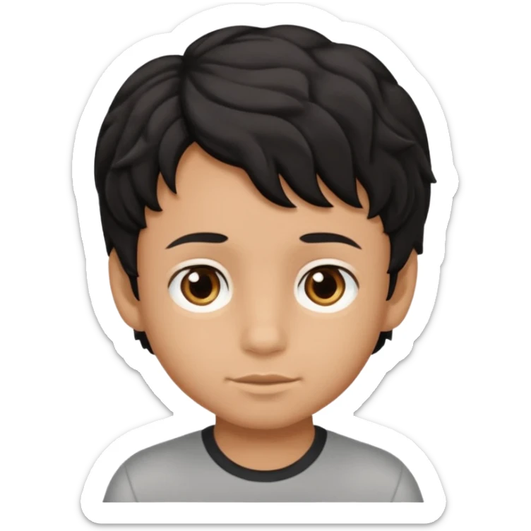 Siyah dalgalı saçlı kahveringi gözlü kücük erkek çocuk sticker