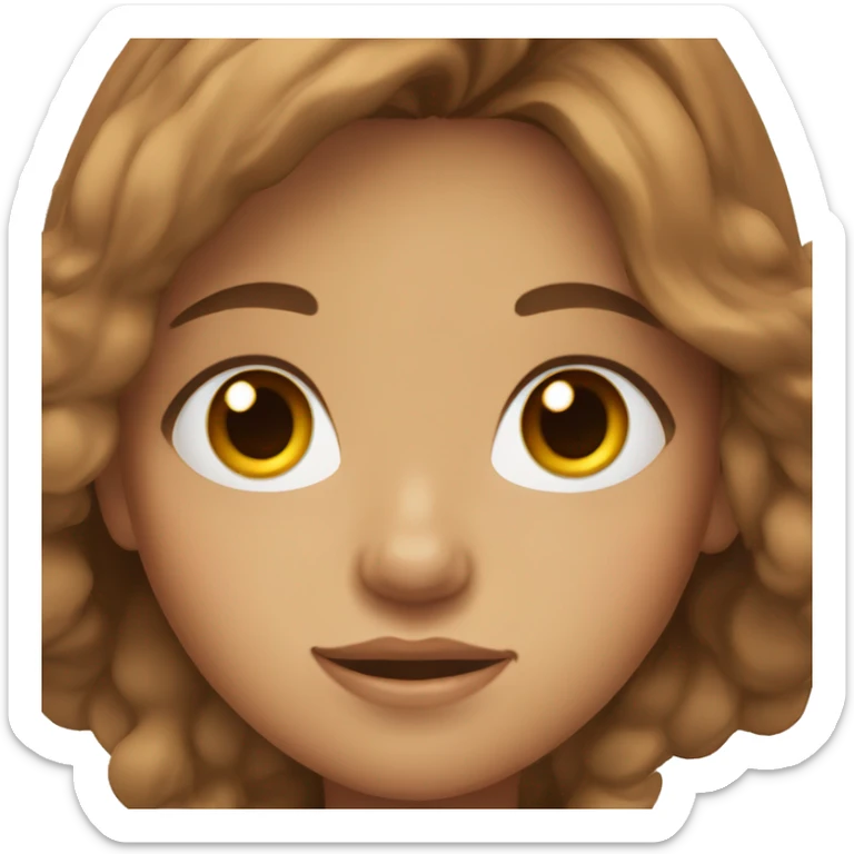 a girl with brown eyes, brown long hair with a slight shade of orange, freckles on her face sticker