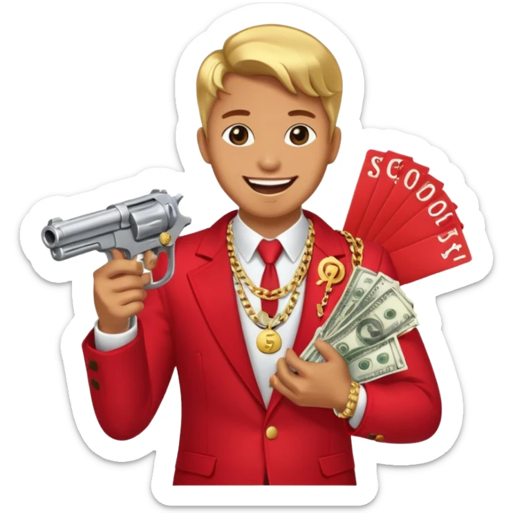 Dollars are pouring out of a red TikTok money-spinning gun "Sugar Daddy" sticker