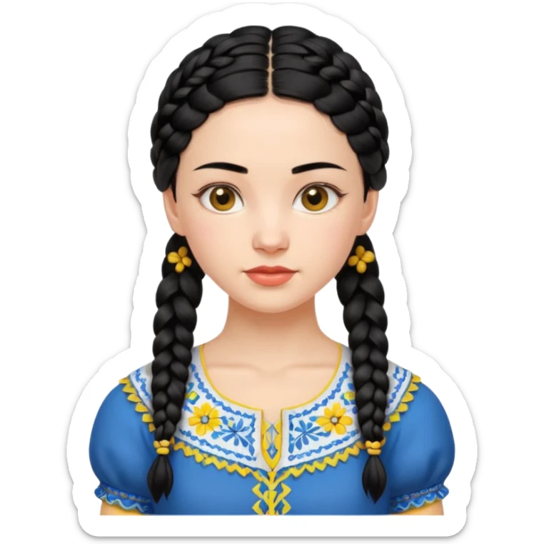 Ukrainian young woman with black hair with two braids in Ukrainian national clothes, strong body sticker