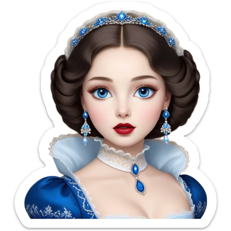 porcelain doll skin, large blue eyes with long lashes, fine details, olivia culpo as milady de winter, jinyoung shin art, refined nose, scarlet, dim light, by Maude Kaufman Eggemeyer, great digital art with details, by Scott Samuel Summers, ad image, ori and the blind, stunningly realistic sticker