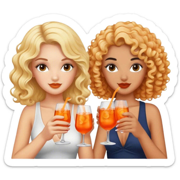 a blonde white girl and a bi racial girl with curly black hair drinking aperol spritz  sticker
