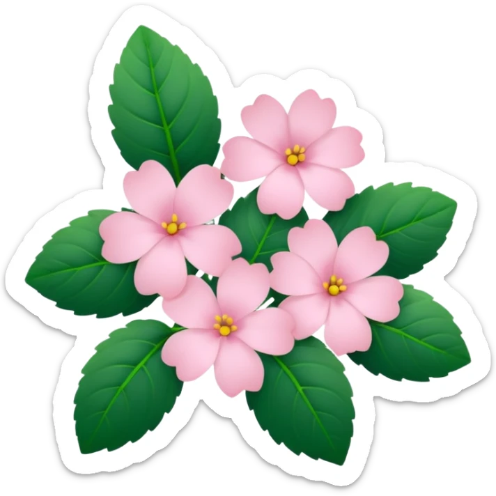 Aesthetic flowers and plants growing from the ground in colours of soft pink matching the deep green leaves (to describe/match with the word flourish) more of a wild bush or vine  sticker
