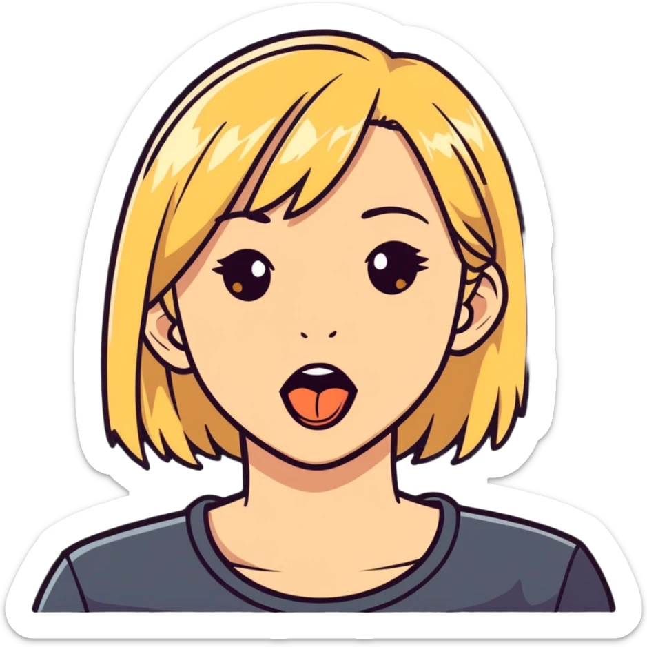 blonde hair brown eyed girl with her tongue out sticker