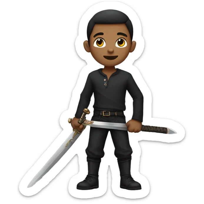 boy with dark pants and dark long sleeve shirt. holding sword up n one hand sticker