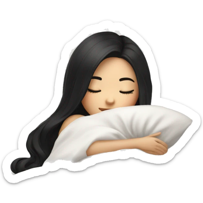 asian cute girl with long beauty black hair sleeping with white blanket and pillow sticker