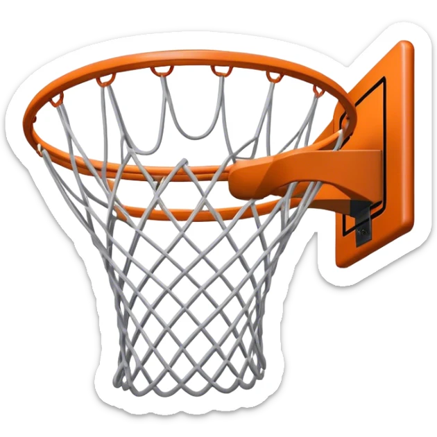 Cinematic Realistic image of a basketball hoop with a detailed metal rim and intricately woven net, captured in dynamic lighting that evokes the charged atmosphere of a competitive court sticker