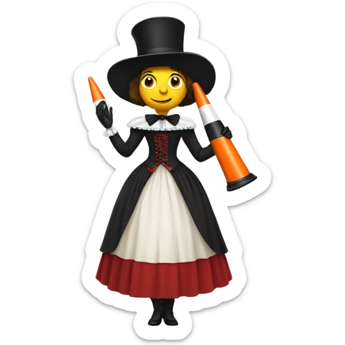 galora in Victorian dress elegant, full body, holding "big traffic cone" sticker