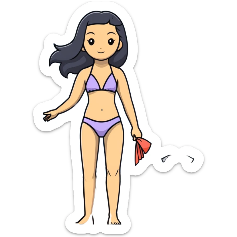 Slim Chinese woman with long black hair in appropriate beach attire at the beach with her completely solid grey Italian greyhound, ocean and sand visible, the dog has absolutely no white markings anywhere sticker