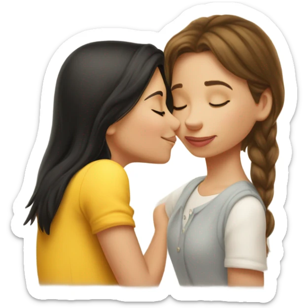 Winnie the Pooh kissing pretty brunette girl on the cheek sticker