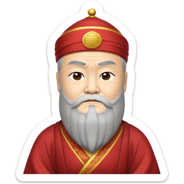 Cinematic Realistic Confucius Portrait Emoji, depicted as a wise ancient philosopher in traditional robes with a serene, contemplative expression, rendered with soft timeless textures and harmonious natural lighting that captures his enduring wisdom. sticker