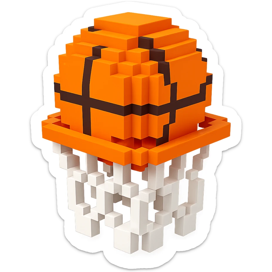 A voxel-style basketball in a net sticker