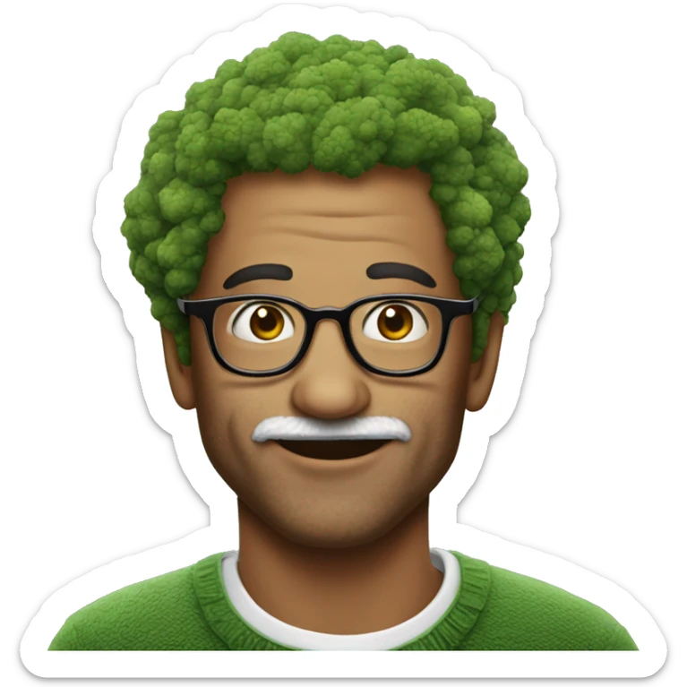 man in his 20s with broccoli hair and glasses kissing an aged man sticker