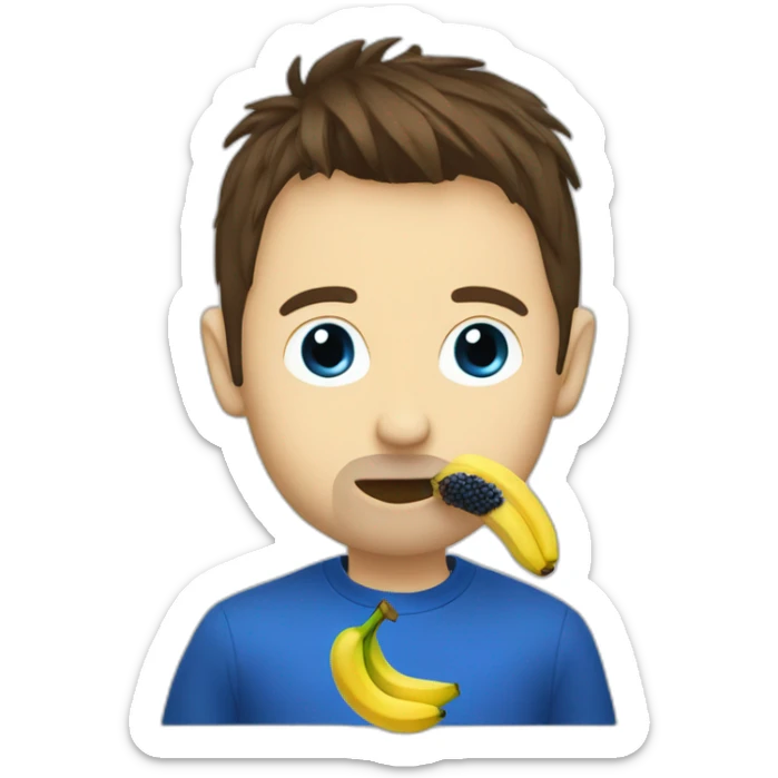 Matt Bellamy eating a banana brown hair, blue eyes sticker