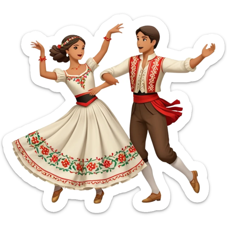 cinematic-realistic-scene-of-two-male and female dancers-performing-the-tarantella,-dressed-in-flowing-traditional-italian costumes-with-detailed-embroidery-and-dynamic-skirts,-captured-in-festive-motion-with-warm,-lively-lighting sticker