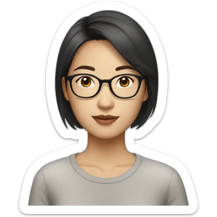 26 year old asian woman short straight dark hair and brown rectangle glasses sticker
