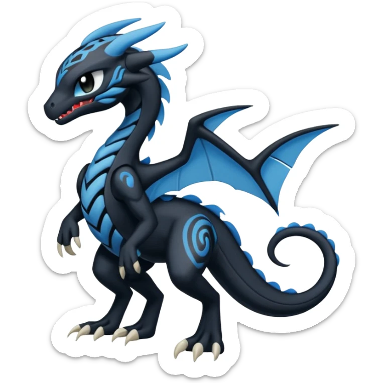 Black and Blue Meloetta-Venom-Stitch-Zekrom-Salandit-fusion, full body, tribal markings  sticker