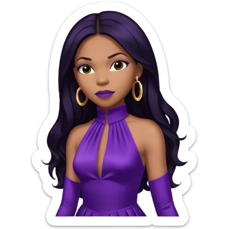 Tenitra Michelle Williams, R&B Singer (b.1979) from Destiny's Child with long jet black hair, medium dark skin, dark purple outfit sticker