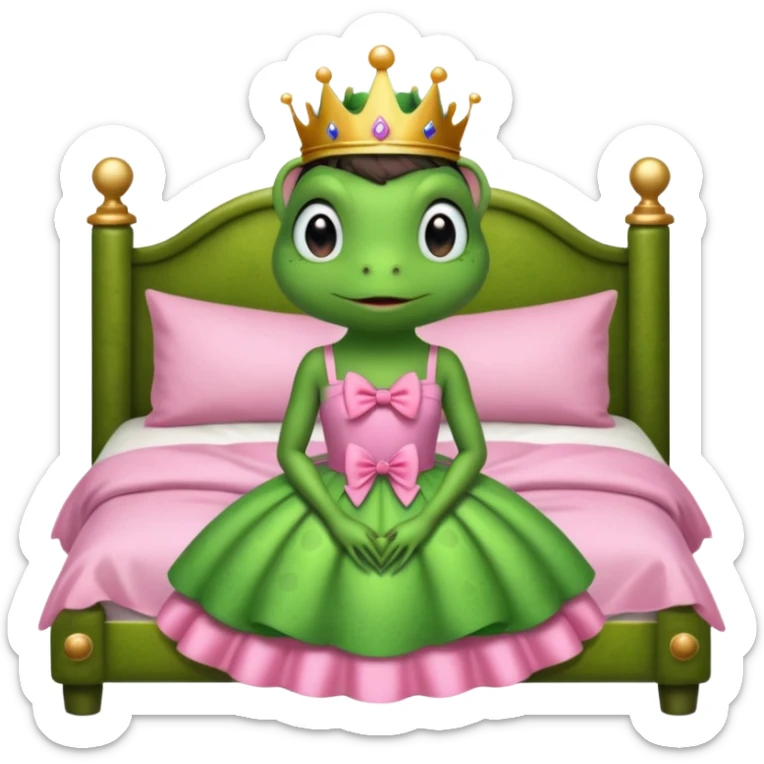 princess frog on bed pink bow with a pink dress cute girly pop sticker