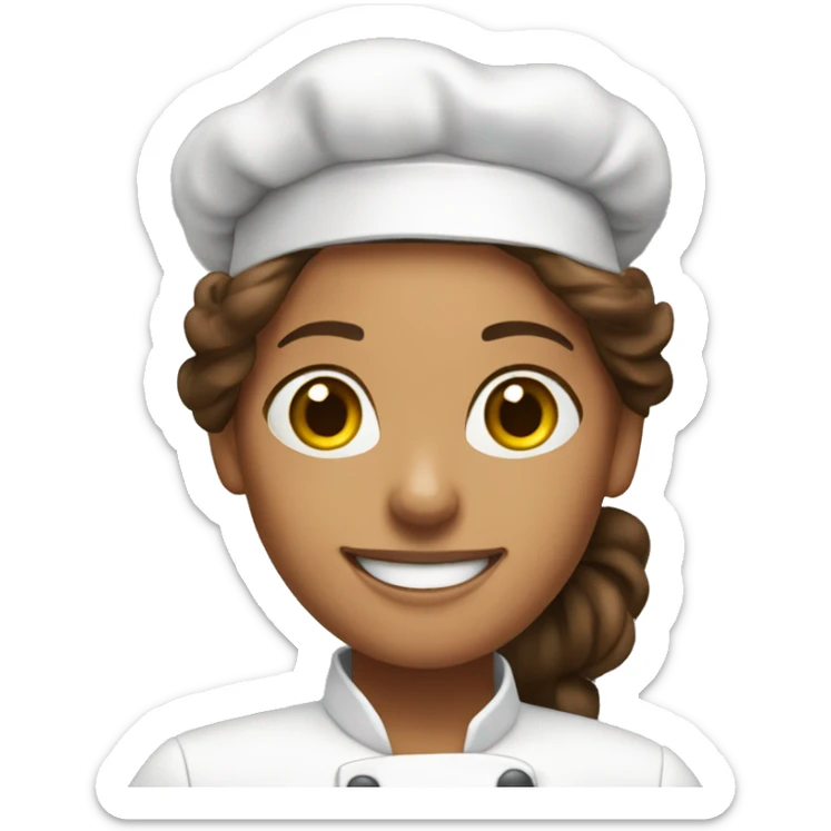 Crear a emoji  woman chef brown hair and smiling with love sticker