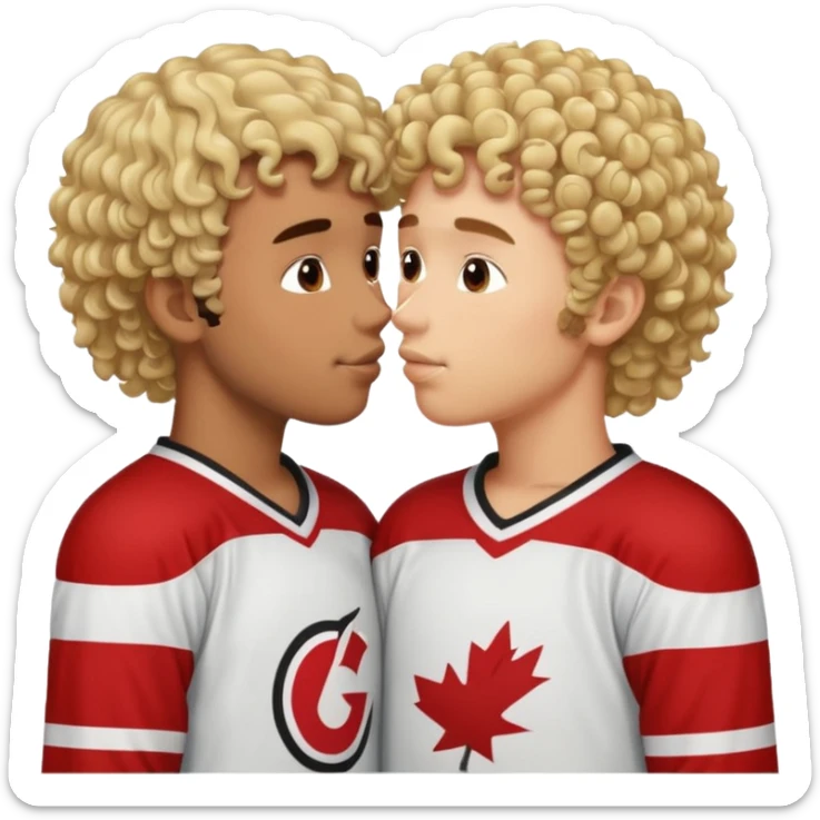 Straight Dark hair boy hockey player kissing curly hair blonde hockey player boy sticker