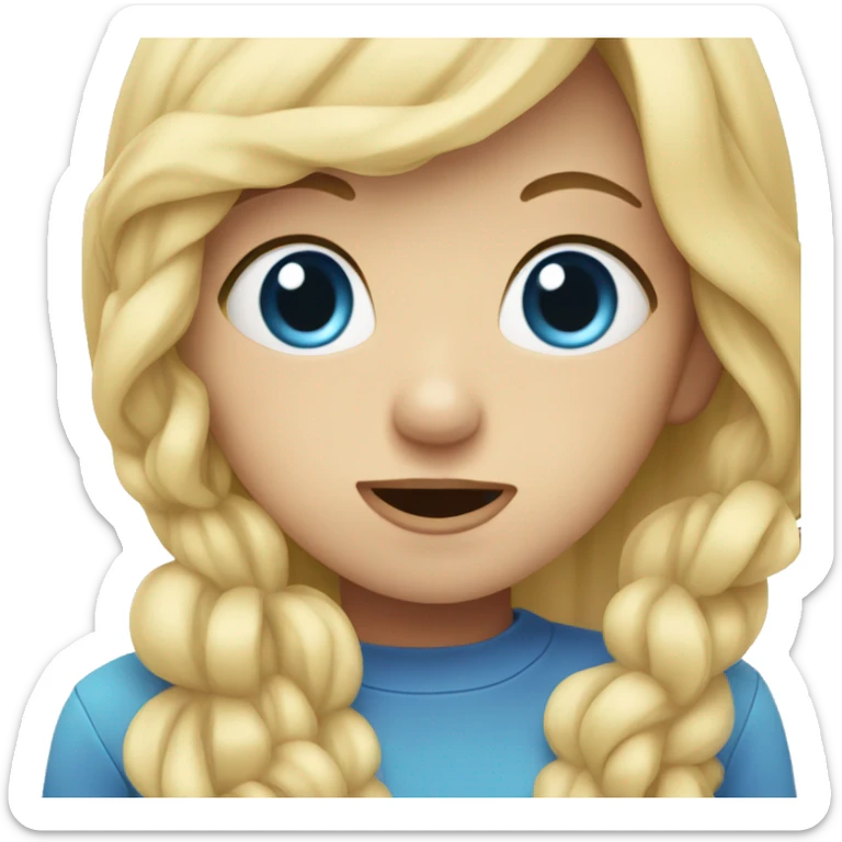 shy girl with hands in mouth, long blonde hair, blue eyes  sticker
