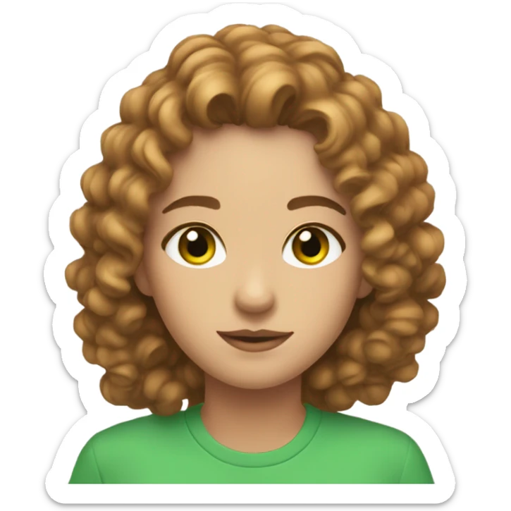 This emoji 👩🏻 but with green eyes,lashes and little curly brown hair sticker