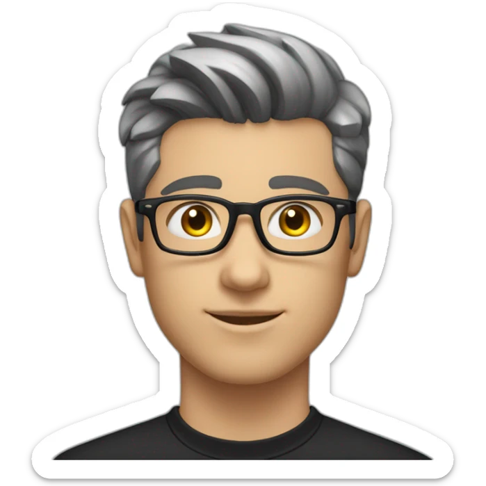 22 years old Caucasian male wearing black polo and silver glasses with black quiff haircut sticker