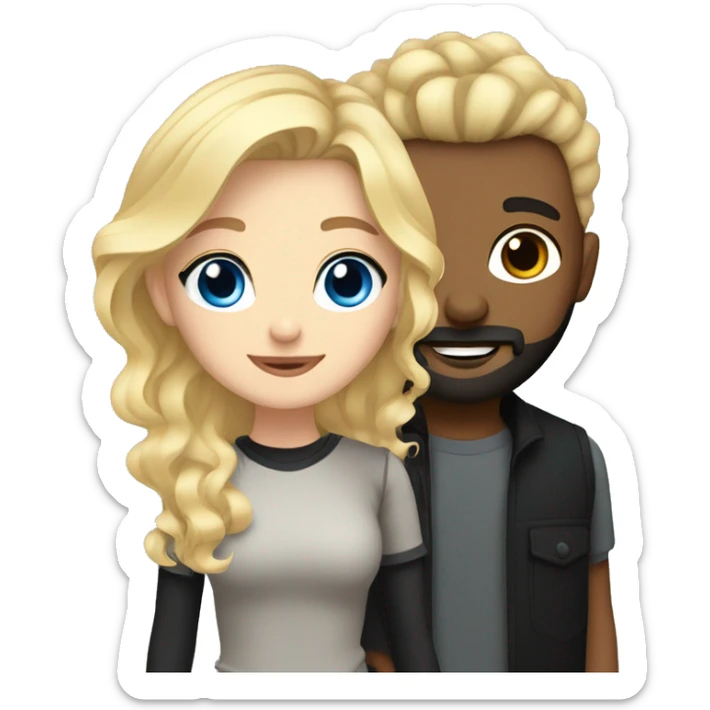 Blonde wavy hair girl with blue eyes and black undercut man with beard in love sticker
