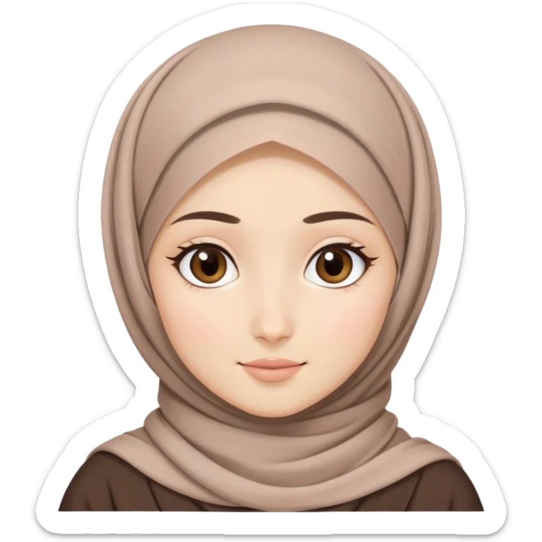 cute hijabi with white skin, brown eyes, flowy hijab, round face, minimal details sticker