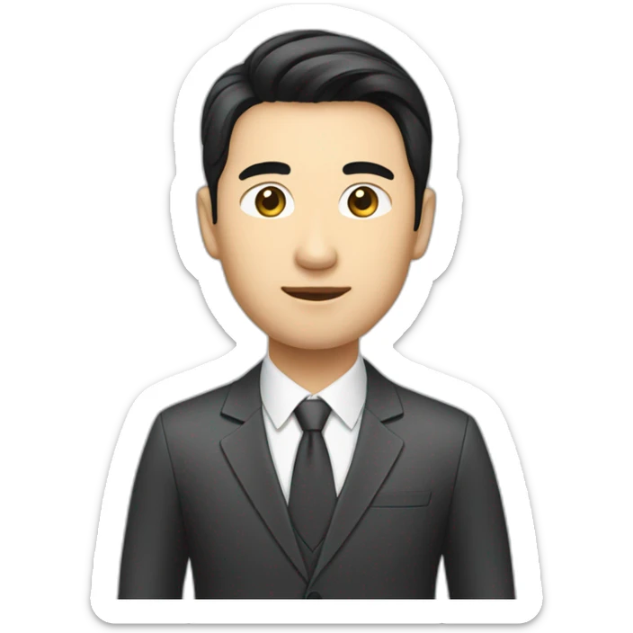 Male investment manager in professional clothes, black hair, asian, with a laptop sticker