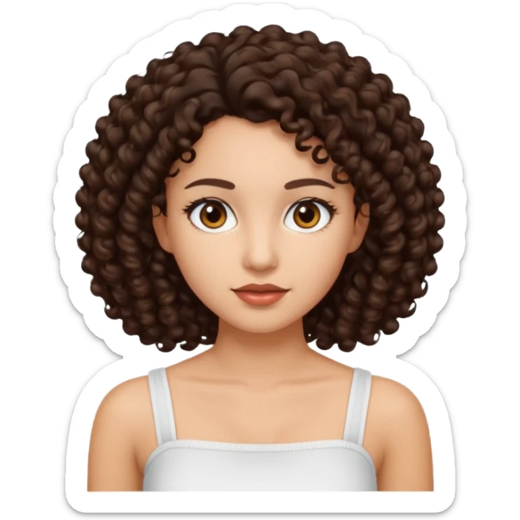 Woman with light skin and dark brown eyes and dark brown curly hair and white tube top sticker