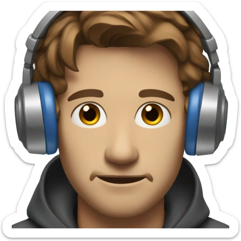 Man with blue eyes and brown hair listening to music on headphones.  sticker