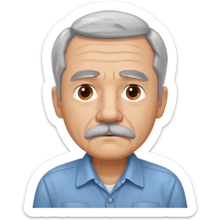 Old man with gray hair and mustache and working shirt a little sad sticker