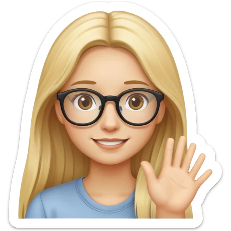 blond long starte hair girl with glasses saying Hi sticker
