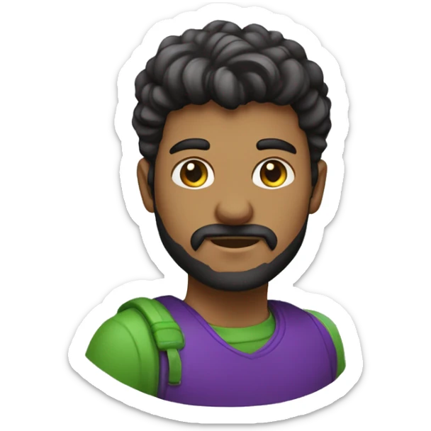 Um homem de blusa verde com detalhes em roxo de usando um bone roxo com detalhes em verde sticker