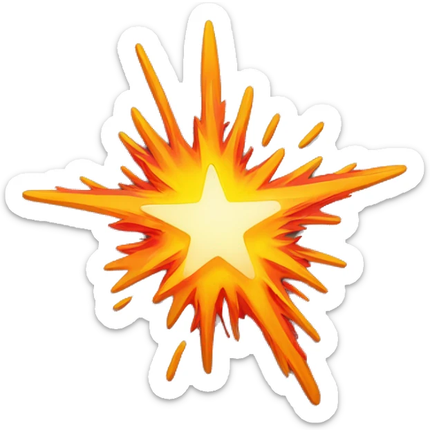 A cartoon-styled representation of a collision. Depicted as a star-like, red-and-orange-and-yellow fiery burst, generally with one point extending to the bottom right. sticker