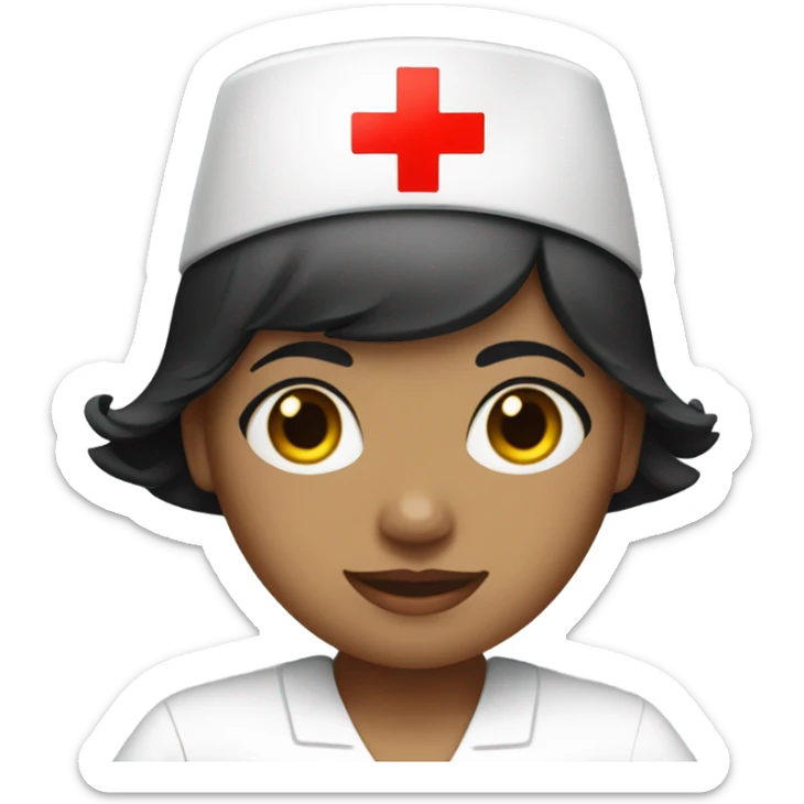 super short black straight hair female nurse with red cross sign in the middle of the hat wearing dress sticker