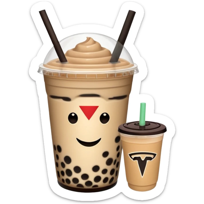 Boba tea in tesla, without a person and with the tesla logo keep the boba tea like that and make it the car and the boba tea how it was and the boba tea more without a face just a little smaller to go on pinterest sticker