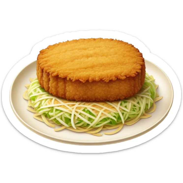 Cinematic Realistic Tonkatsu Dish Emoji, featuring a golden, breaded pork cutlet served with shredded cabbage rendered with rich textures and vibrant, dynamic lighting. sticker