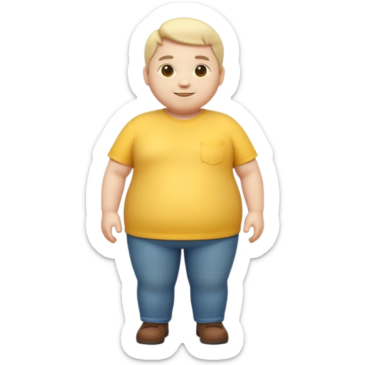 A 3D emoji in iOS emoji aesthetic style of a chubby full-body person standing upright, with round belly, soft features, and a cheerful smile. Glossy texture, bright lighting, minimal white background, friendly and expressive design. sticker