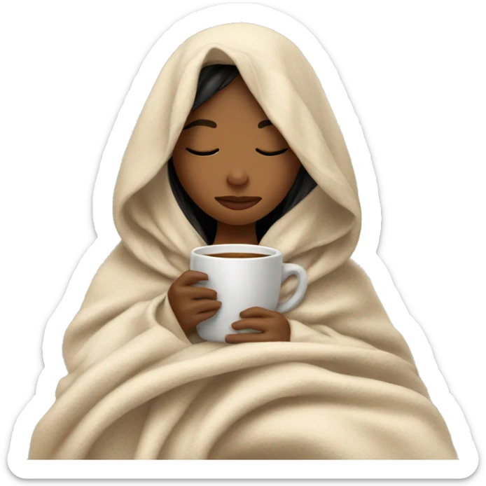 girl inside a blanket sipping coffee eyes closed sticker