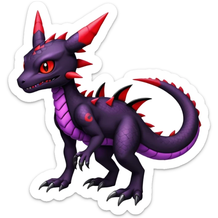 Scaly Cute Badass Gloomy Dark Guilmon-Salandit-Umbreon-Fakémon-hybrid-creature (full body)  sticker
