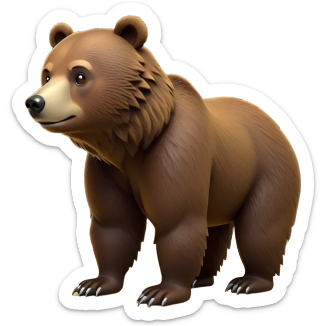 cinematic-[grizzly bear]-realistic-full-body-standing on all fours-emoji,-tail-tucked-close,-head-tilted-dramatically,-thick-[dark brown]-fur,-simplified-yet-realistic-focused-features,-highly-detailed,-glowing-with-an-almost-sarcastic-glow sticker