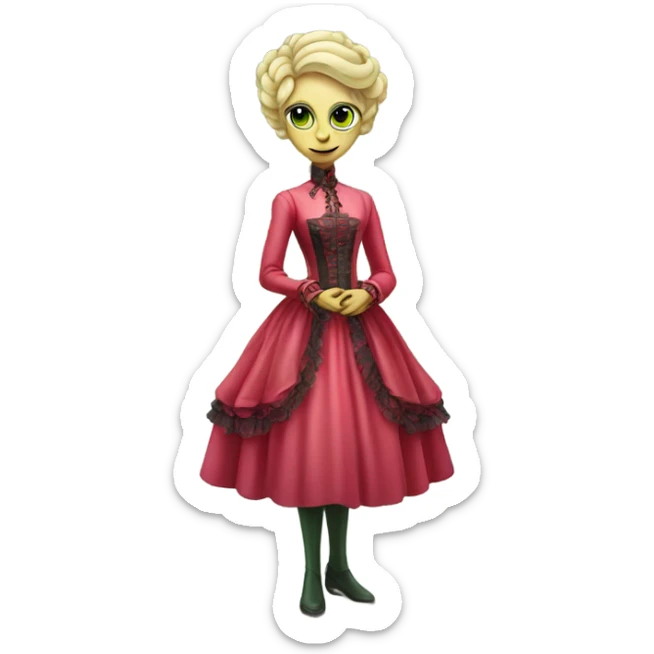 galora "green blonde alien woman"  in red pink Victorian dress elegant, full body sticker