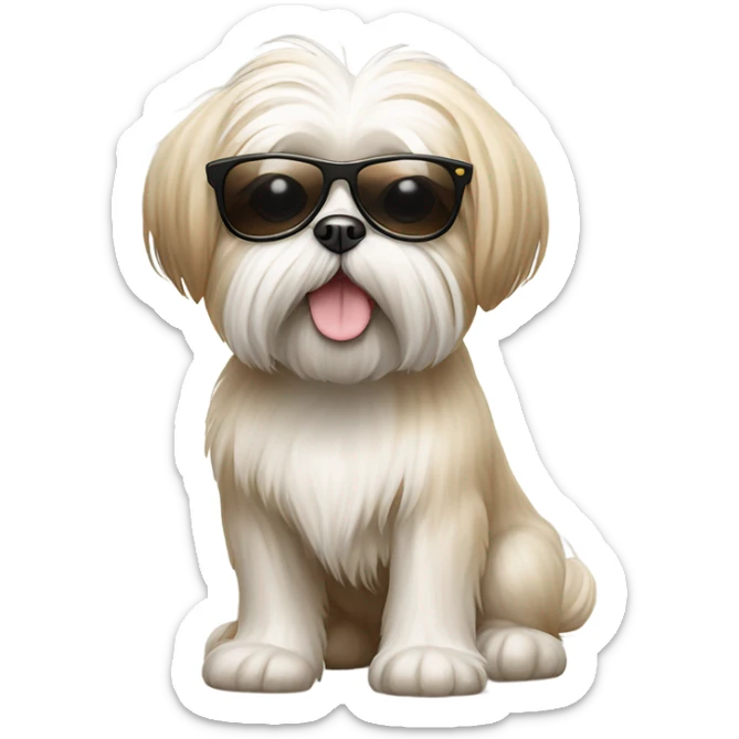 Maltese shiz tzu happy dog beige and white, wearing sunglasses sticker
