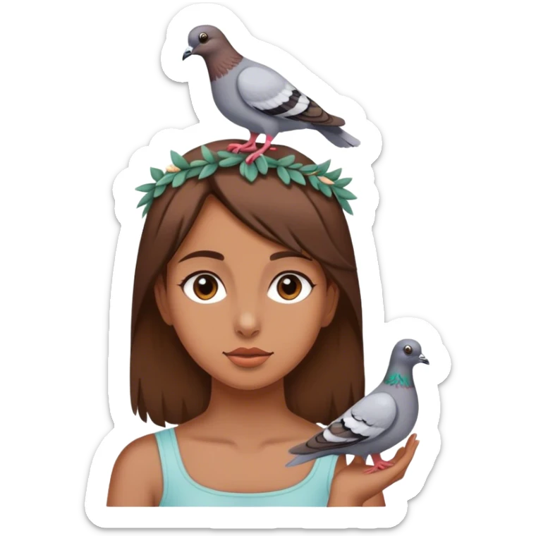 Pigeon on the head of a girl with brown hair sticker