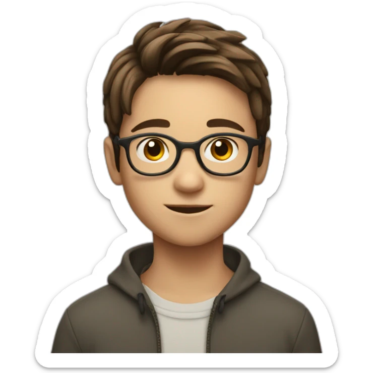 11 year old boy with brown hair with glasses as a fortnight charater sticker