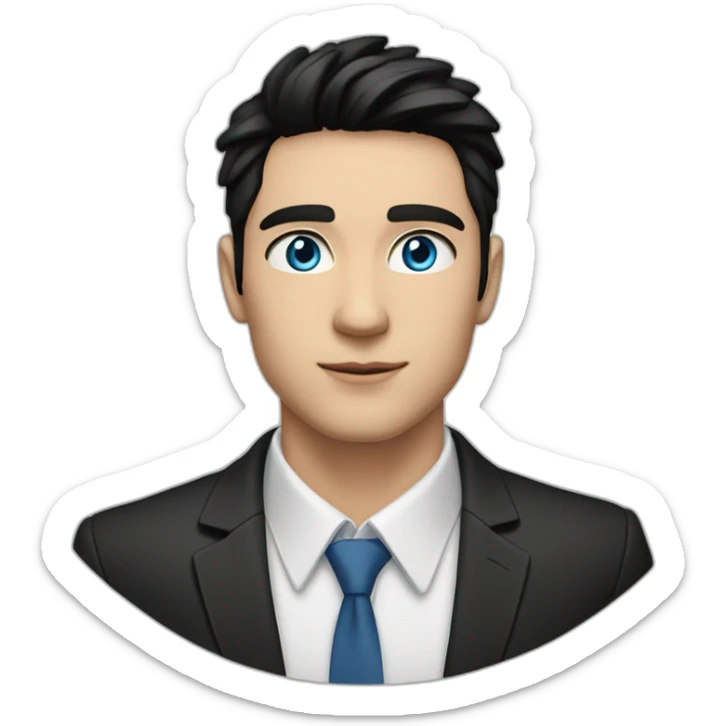 man, blue eyes, 30 years old, white skin, black hair, blazer with t-shirt, good looking sticker