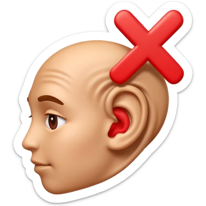 3D iPhone style emoji of a human ear with a red X mark on top, symbolizing no listening or muted, realistic ear texture, isolated on white background, soft shadows, high detail, playful and cute. sticker